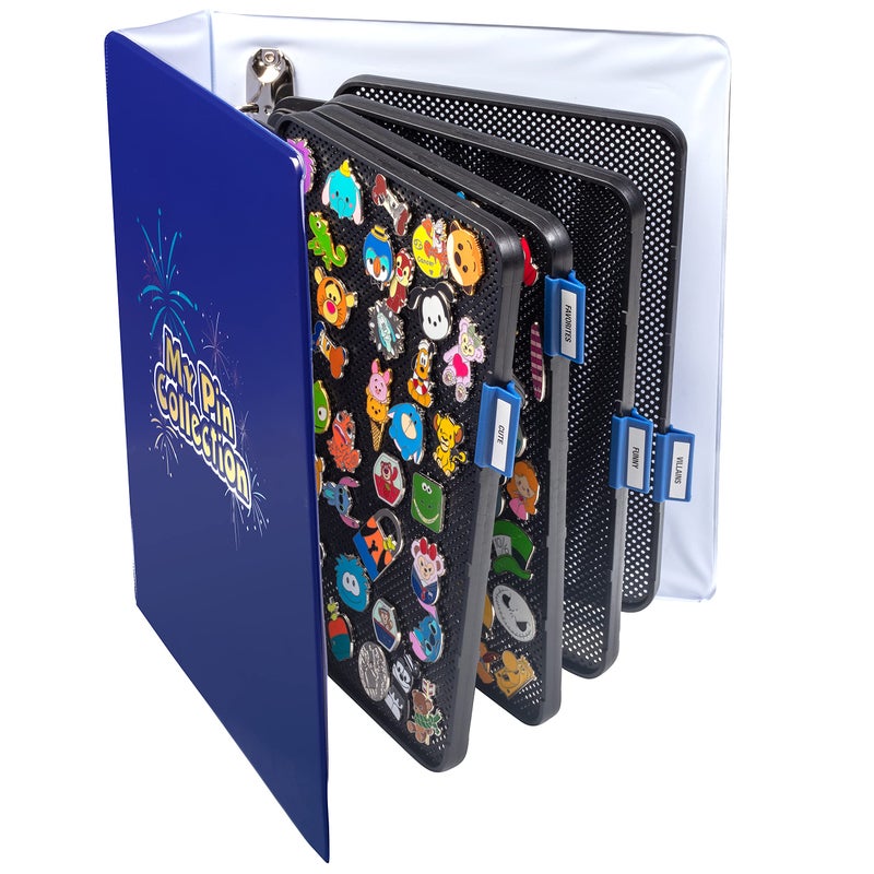 SCS Direct My Pin Collection 3-Ring Album Binder w 4 Enamel Pin Pages -Patented Design Lays Pages Flat with Pinbacks and No Sagging -Display and Trade Your Favorites -Organizational Stickers Included - Image 2